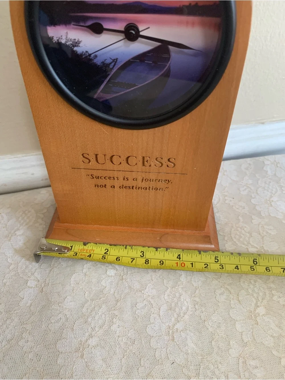 SUCCESS Wooden Desk Clock with Purple Scenic Face